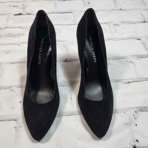 FRANCO SARTO Black Suede Pointed Toe Block Heel Pumps Size 8 - Picture 2 of 5